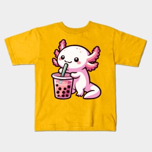 adorable baby axolotl drink boba Kids T-Shirt